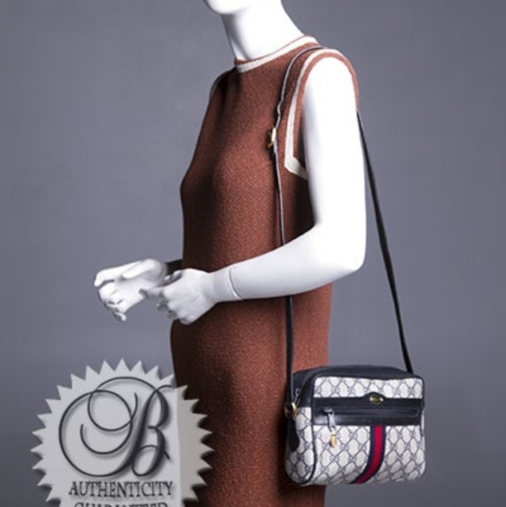 GUCCI Vintage Monogram GG Blue Red Stripe Crossbody Bag - Picture 3 of 10